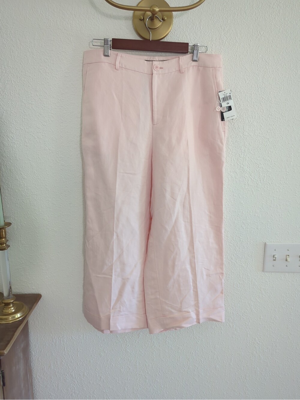 Ralph Lauren Blush Pink Wide Leg Pants Linen Viscose Petite 12 Cuffed NEW $185